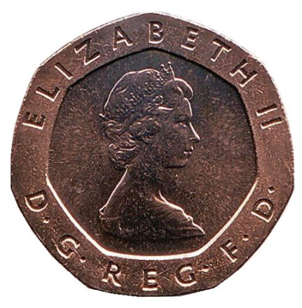 Монета 20 пенсов. 1983 год, Великобритания. BU.