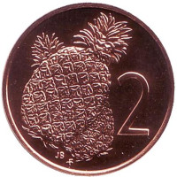 Ананас. Монета 2 цента. 1975 год, Острова Кука. (Отметка монетного двора: "FM").