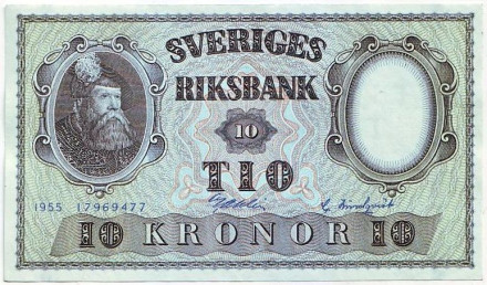 Банкнота 10 крон. 1955 год, Швеция. Тип 2.