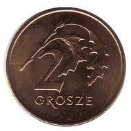 Монета 2 гроша, 2007 год, Польша. Дубовые листья. Монета 2 гроша, 2007 год, Польша. Дубовые листья.