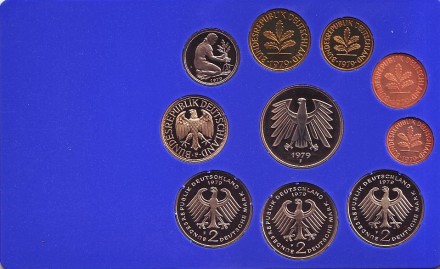 Набор монет ФРГ (10 шт.). 1979 год. (F). Proof. Набор монет ФРГ (10 шт.). 1979 год. (F). Proof.