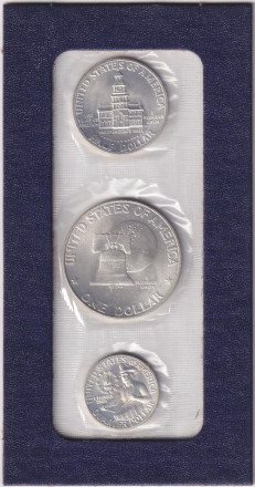 Набор из 3-х монет номиналами 25, 50 центов и 1 доллар. 1976 год, США. 200 лет независимости.