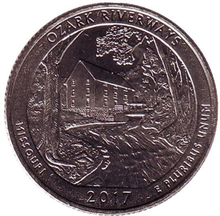 Монета 25 центов (P). 2017 год, США. Национальные водные пути Озарк. Парк № 38.