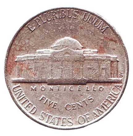 Монета 5 центов. 1953 год (S), США. Джефферсон. Монтичелло.
