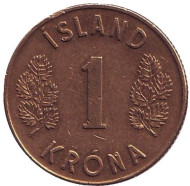 Монета 1 крона. 1973 год, Исландия. "3" с острым завитком.