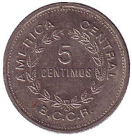 Монета 5 сантимов. 1976 год, Коста-Рика. Монета 5 сантимов. 1976 год, Коста-Рика.