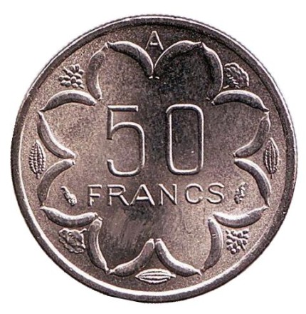 Монета 50 франков. 1982 год (A - Чад), Центральные Африканские штаты. UNC. Африканские антилопы. (Западные канны).