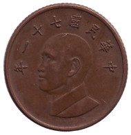 Монета 1 юань. 1982 год, Тайвань. Чан Кайши. Монета 1 юань. 1982 год, Тайвань. Чан Кайши.