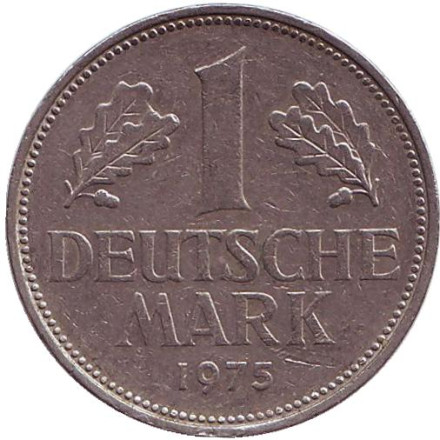 Монета 1 марка. 1975 год (G), ФРГ. Из обращения.