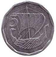 Монета 5 миллей. 1981 год, Кипр. Древнее торговое судно. Монета 5 миллей. 1981 год, Кипр. Древнее торговое судно.