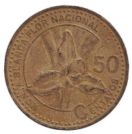 Монета 50 сентаво. 2007 год, Гватемала. Белая орхидея.
