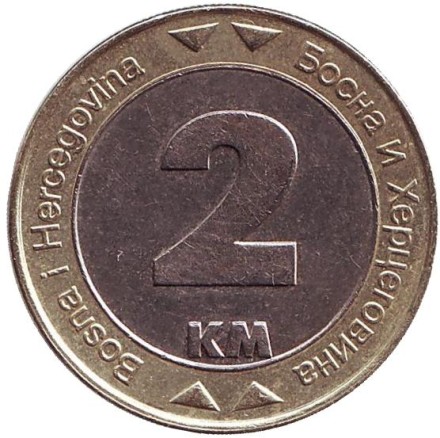 Монета 2 конвертируемые марки. 2008 год, Босния и Герцеговина. Голубь мира, держащий в клюве лавровую ветвь. Монета 2 конвертируемые марки. 2008 год, Босния и Герцеговина. Голубь мира, держащий в клюве лавровую ветвь.