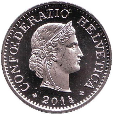 Монета 10 раппенов. 2014 год, Швейцария. UNC. Монета 10 раппенов. 2014 год, Швейцария. UNC.