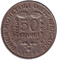 Монета 50 франков. 1979 год, Западные Африканские штаты. Монета 50 франков. 1979 год, Западные Африканские штаты.