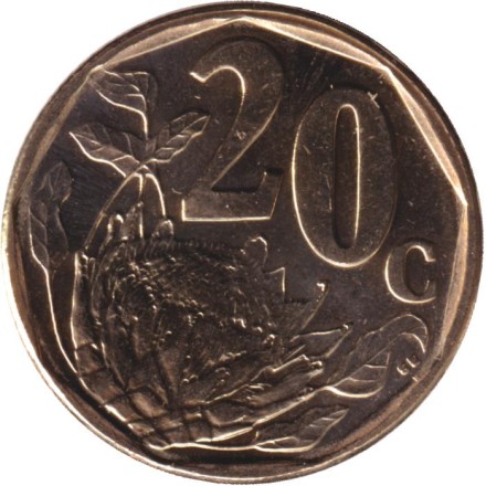 Монета 20 центов. 2021 год, ЮАР.