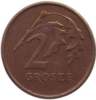 Монета 2 гроша, 1997 год, Польша. Дубовые листья. Монета 2 гроша, 1997 год, Польша. Дубовые листья.