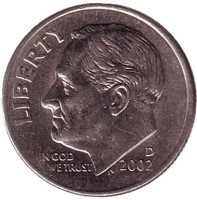 Рузвельт. Монета 10 центов. 2002 (D) год, США. 