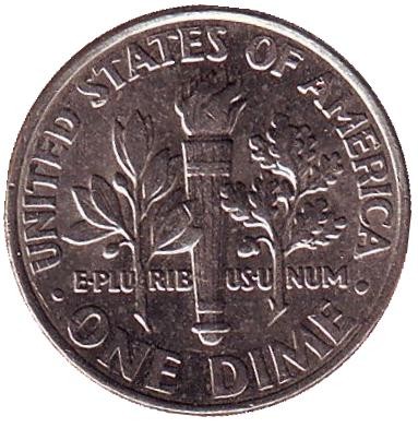 Монета 10 центов. 2002 (D) год, США. Рузвельт.