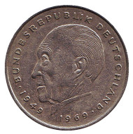 Монета 2 марки. 1978 год (D), ФРГ. Конрад Аденауэр. Монета 2 марки. 1978 год (D), ФРГ. Конрад Аденауэр.