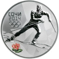 Монета 3 рубля. 2014 год, Россия. (Выпуск 2013 г.) Лыжные гонки. "XXII зимние Олимпийские Игры, Сочи 2014". Монета 3 рубля. 2014 год, Россия. (Выпуск 2013 г.) Лыжные гонки. "XXII зимние Олимпийские Игры, Сочи 2014".