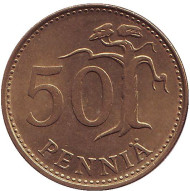 Монета 50 пенни. 1981 год, Финляндия. Монета 50 пенни. 1981 год, Финляндия.