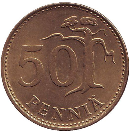 Монета 50 пенни. 1981 год, Финляндия.