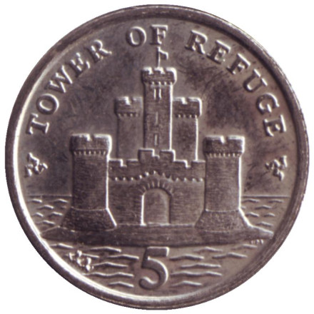 Монета 5 пенсов. 2013 год, Остров Мэн. Защитная башня.