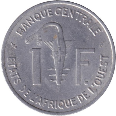 Монета 1 франк. 1975 год, Западные Африканские штаты. Монета 1 франк. 1975 год, Западные Африканские штаты.