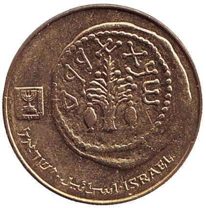 Монета 5 агор. 1992 год, Израиль. Ханука. Древняя монета.