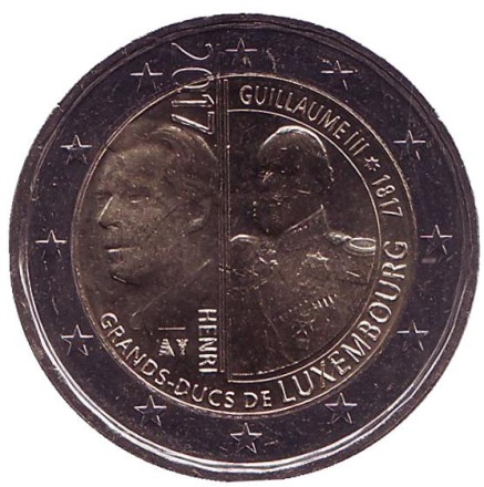 Монета 2 евро. 2017 год, Люксембург. 200 лет со дня рождения великого князя Вильгельма III.