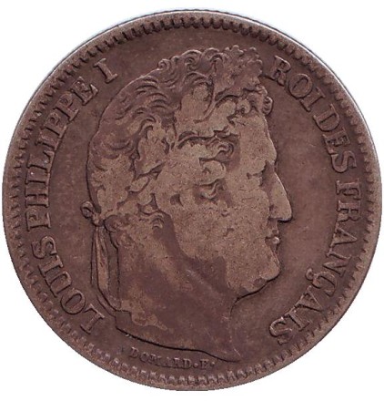 Монета 2 франка. 1842 год (W), Франция. Луи-Филипп I. Монета 2 франка. 1842 год (W), Франция. Луи-Филипп I.