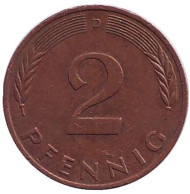 Монета 2 пфеннига. 1991 год (D), ФРГ. Дубовые листья. Монета 2 пфеннига. 1991 год (D), ФРГ. Дубовые листья.