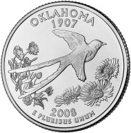 Монета 25 центов (P). 2008 год, США. Оклахома. Штат № 46. Монета 25 центов (P). 2008 год, США. Оклахома. Штат № 46.