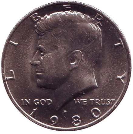 Монета 50 центов. 1980 год (P), США. UNC. Джон Кеннеди.