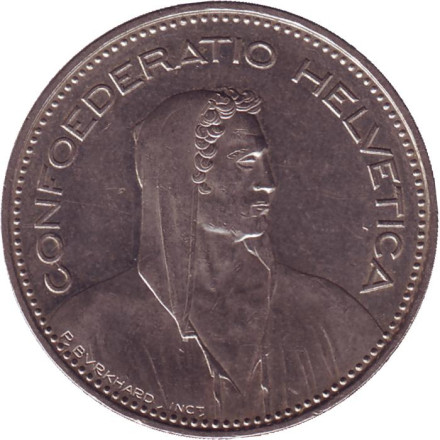 Монета 5 франков. 2006 год, Швейцария. Вильгельм Телль.
