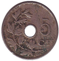 Монета 5 сантимов. 1910 год, Бельгия. (Belgie)  Монета 5 сантимов. 1910 год, Бельгия. (Belgie)