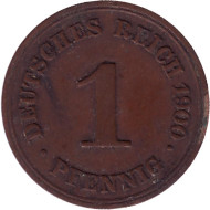 Монета 1 пфенниг. 1900 год (F), Германская империя. Монета 1 пфенниг. 1900 год (F), Германская империя.