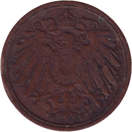 Монета 1 пфенниг. 1900 год (F), Германская империя.