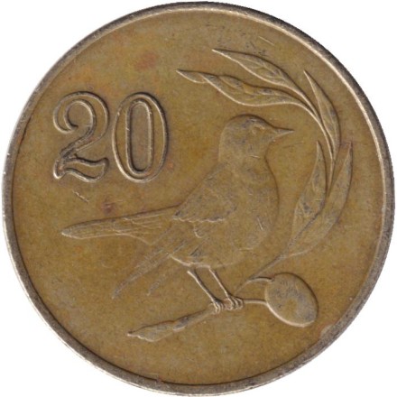 Монета 20 центов. 1988 год, Кипр. Птица.