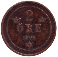 Монета 2 эре. 1906 год, Швеция. Монета 2 эре. 1906 год, Швеция.