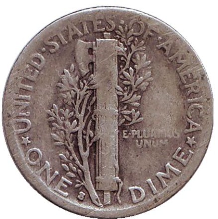 Монета 10 центов. 1929 год, США. Монетный двор S. Меркурий. Монета 10 центов. 1929 год, США. Монетный двор S. Меркурий.