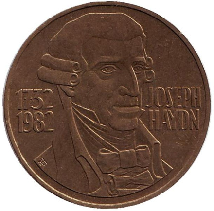 Монета 20 шиллингов. 1982 год, Австрия. 250 лет со дня рождения Йозефа Гайдна.