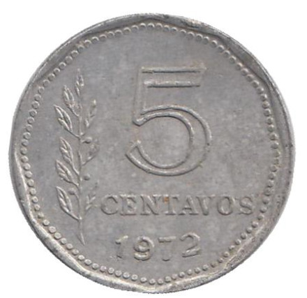 Монета 5 сентаво. 1972 год, Аргентина.