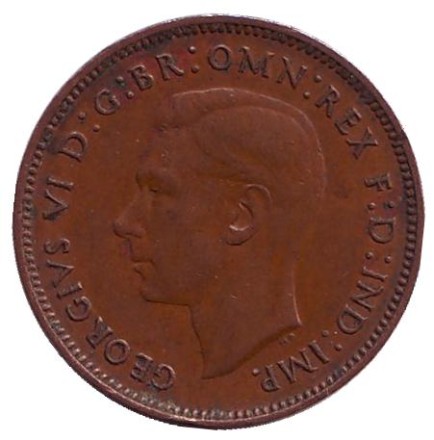 Монета 1 фартинг. 1943 год, Великобритания. Крапивник. (Птица).