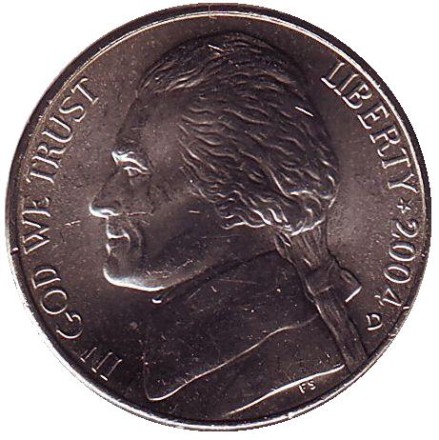 Монета 5 центов. 2004 год (D), США. UNC. Корабль экспедиции Льюиса и Кларка.
