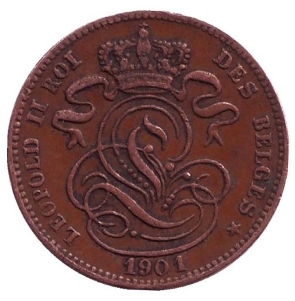 Монета 1 сантим. 1901 год, Бельгия. (Des Belges) Монета 1 сантим. 1901 год, Бельгия. (Des Belges)