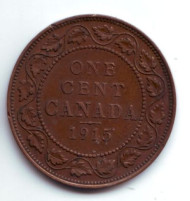 Монета 1 цент. 1915 год, Канада.