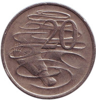 Монета 20 центов. 1974 год, Австралия. Утконос. Монета 20 центов. 1974 год, Австралия. Утконос.