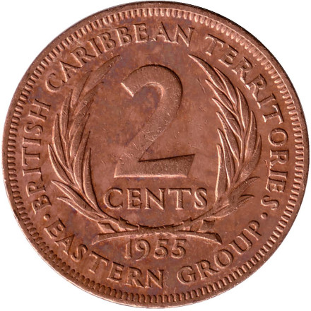 Монета 2 цента. 1955 год, Восточно-Карибские государства.