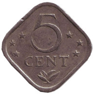 Монета 5 центов. 1974 год, Нидерландские Антильские острова. Монета 5 центов. 1974 год, Нидерландские Антильские острова.
